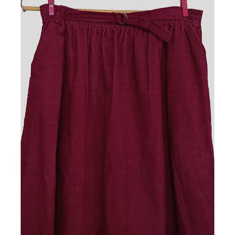 Cabin Core Burgundy Corduroy Belted Skirt Size Large